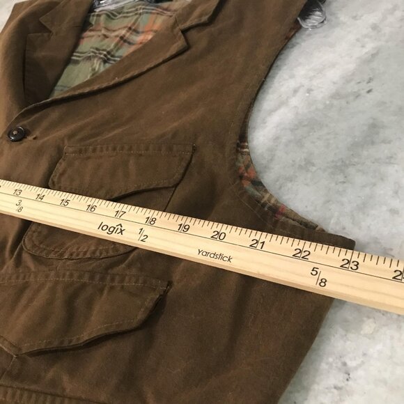 Polo Ralph Lauren Vest Mens XL Brown Field Utility Multi Pocket Plaid Lined - Picture 6 of 10